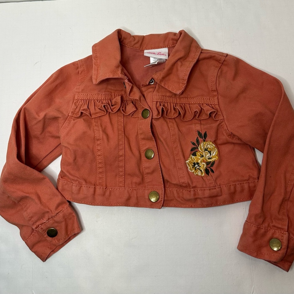 Little Lass Embroidered Denim Jean Jacket 3T Ruffles Yellow Flowers Snap Front